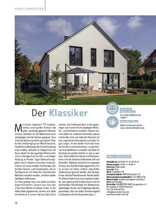 Das Haus Seefelder in der Zeitschrift Einfamilienhäuser 2023 als Familienhäuser. Der Klassiker.